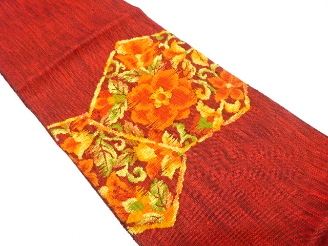 JAPANESE KIMONO / NAGOYA OBI / SILK / HAND WOVEN / MAWATA TSUMUGI / CHINESE FLOWERS